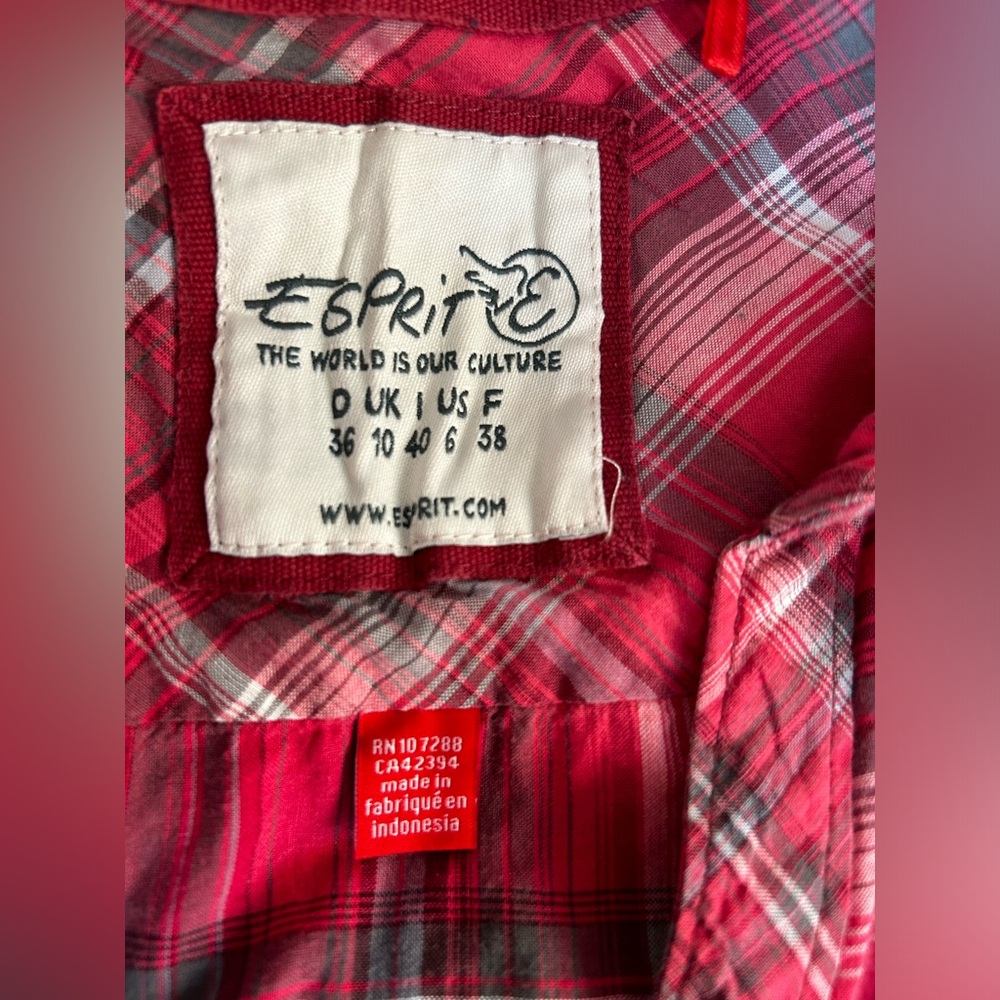 Esprit Red-Pink Plaid Ruffle Button-Front Blouse - Picture 6 of 7